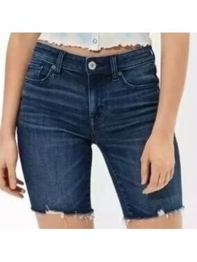 American Eagle  Blue Denim Long Cut Off Jean Shorts Size 2